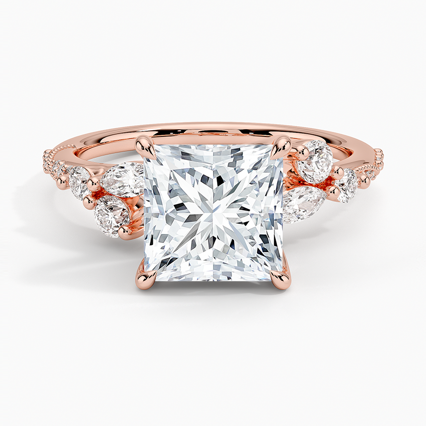 Luxe Camellia Milgrain Diamond Ring - Princess Cut Center Stone