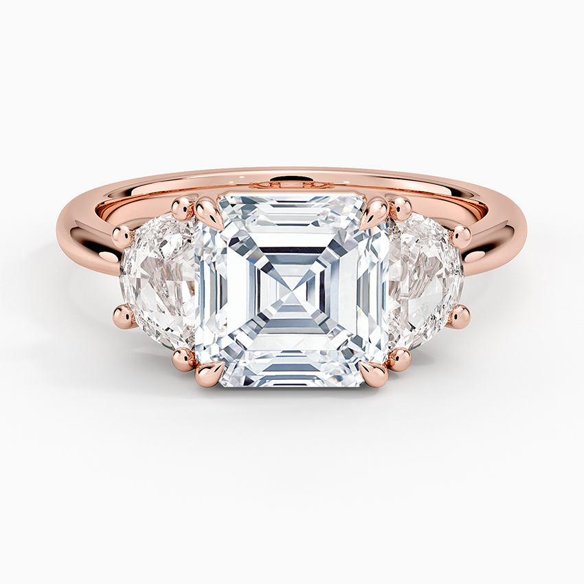 Half Moon Three Stone Diamond Ring (1/2 ct. tw.) - Asscher Cut Center Stone