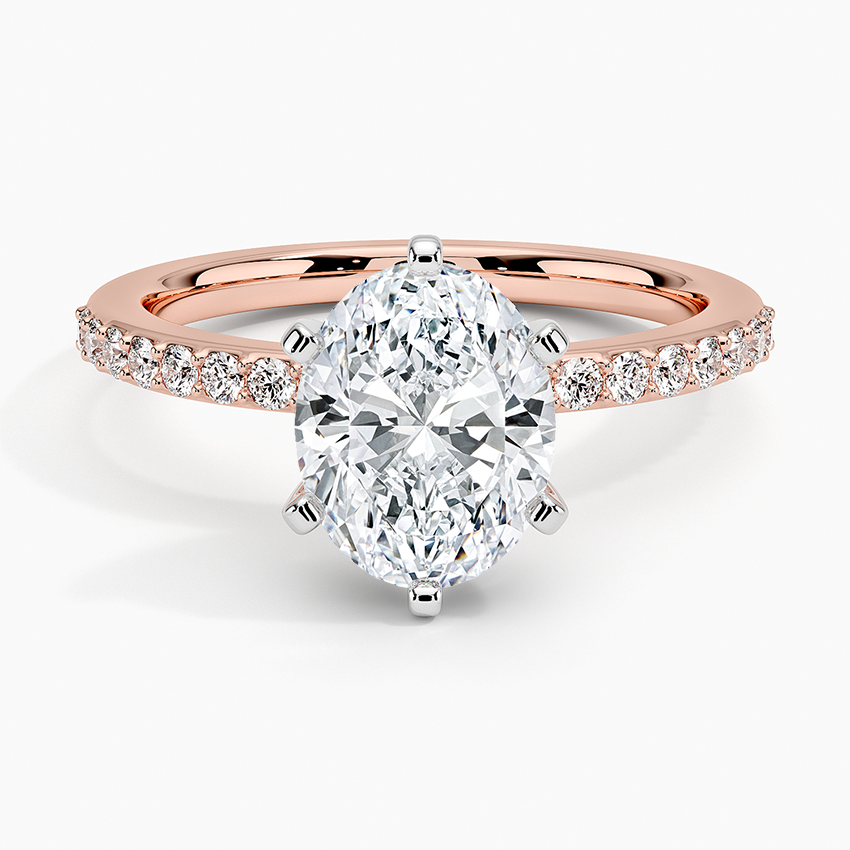Six Prong Petite Shared Prong Diamond Ring (1/5 ct. tw.) - Oval Center Stone