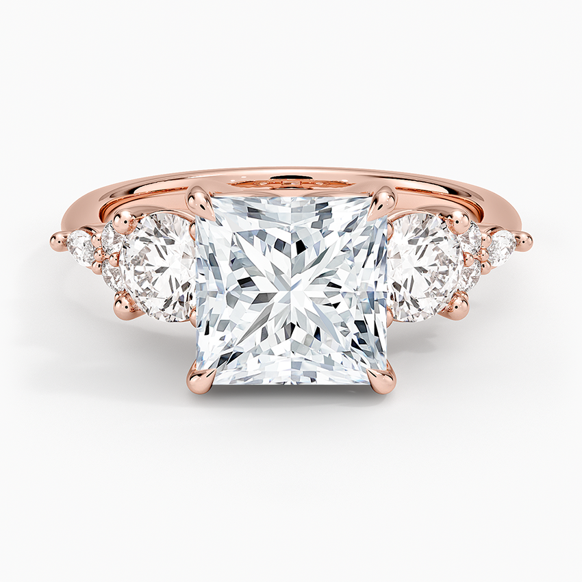 Luxe Nadia Three Stone Diamond Ring - Princess Cut Center Stone