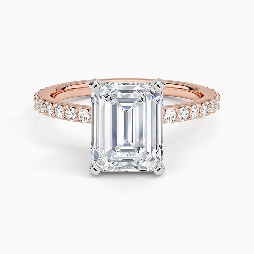 Petite Shared Prong Three-Quarter Coverage Diamond Ring (1/3 ct. tw.) - Emerald Cut Center Stone