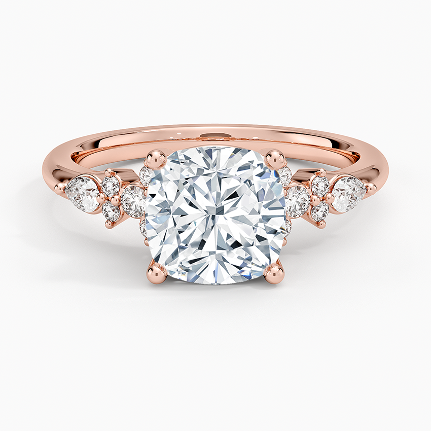 Rosette Diamond Ring - Cushion Cut Center Stone