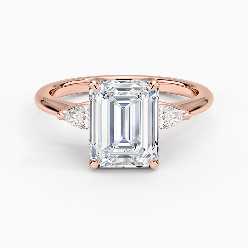 Petite Fleur Three Stone Diamond Ring - Emerald Cut Center Stone