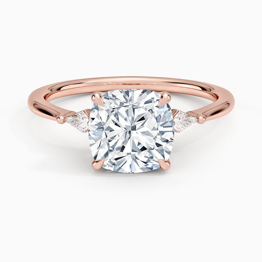 Petite Cometa Three Stone Diamond Ring - Cushion Cut Center Stone