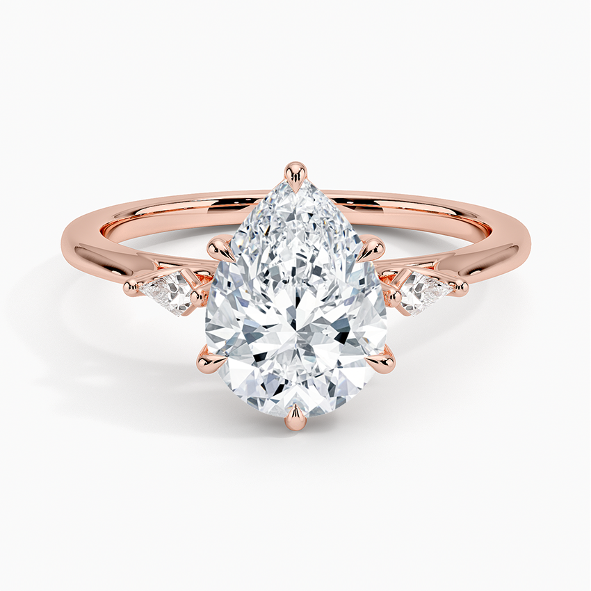 Petite Cometa Perfect Fit Three Stone Diamond Ring - Pear Center Stone