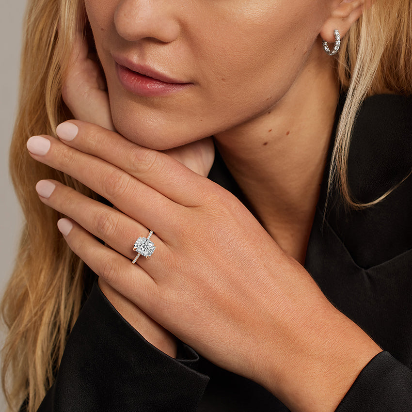 Perfect Fit Half Coverage Hidden Halo Diamond Ring (1/5 ct. tw.) - Pear Center Stone