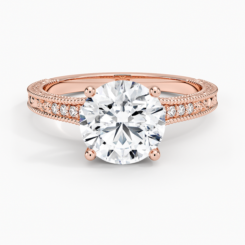 Hudson Engraved Diamond Ring - Round Center Stone