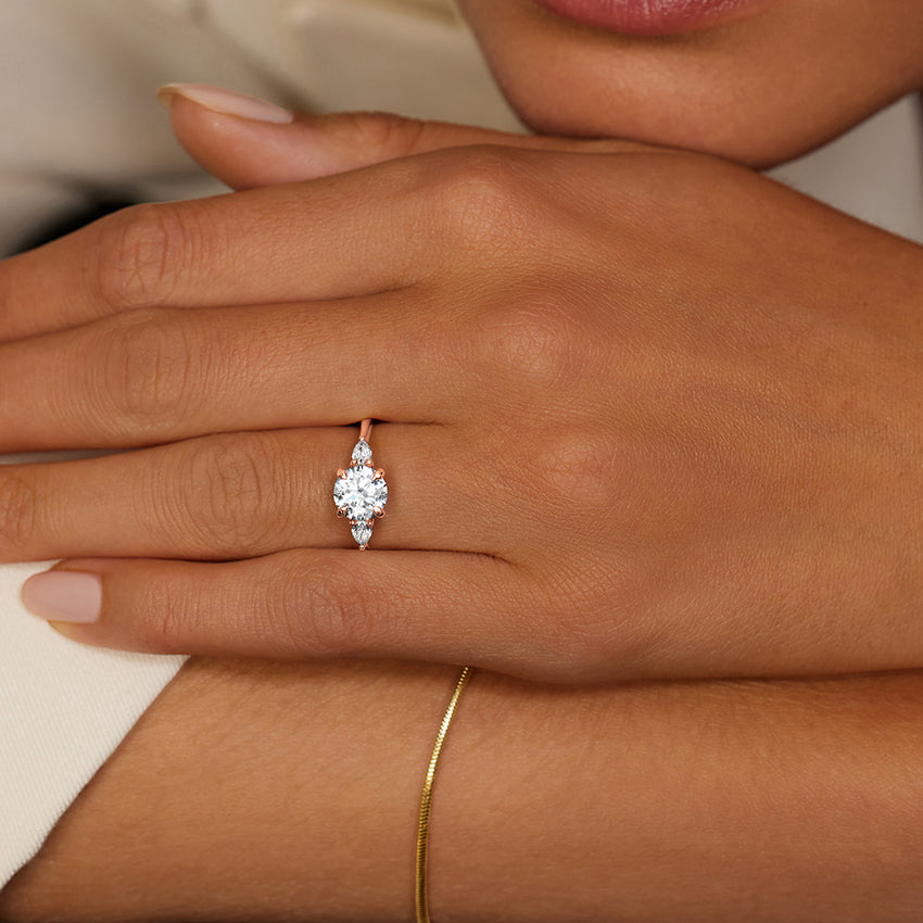 Adorned Petite Opera Three Stone Diamond Ring - Princess Cut Center Stone