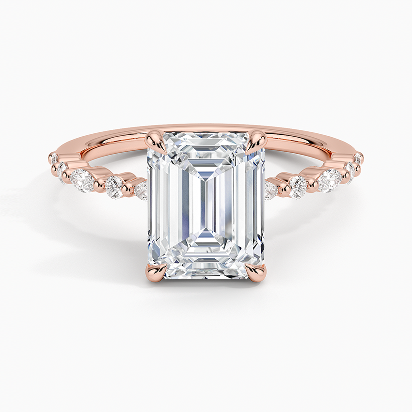Delicate Versailles Diamond Ring - Emerald Cut Center Stone