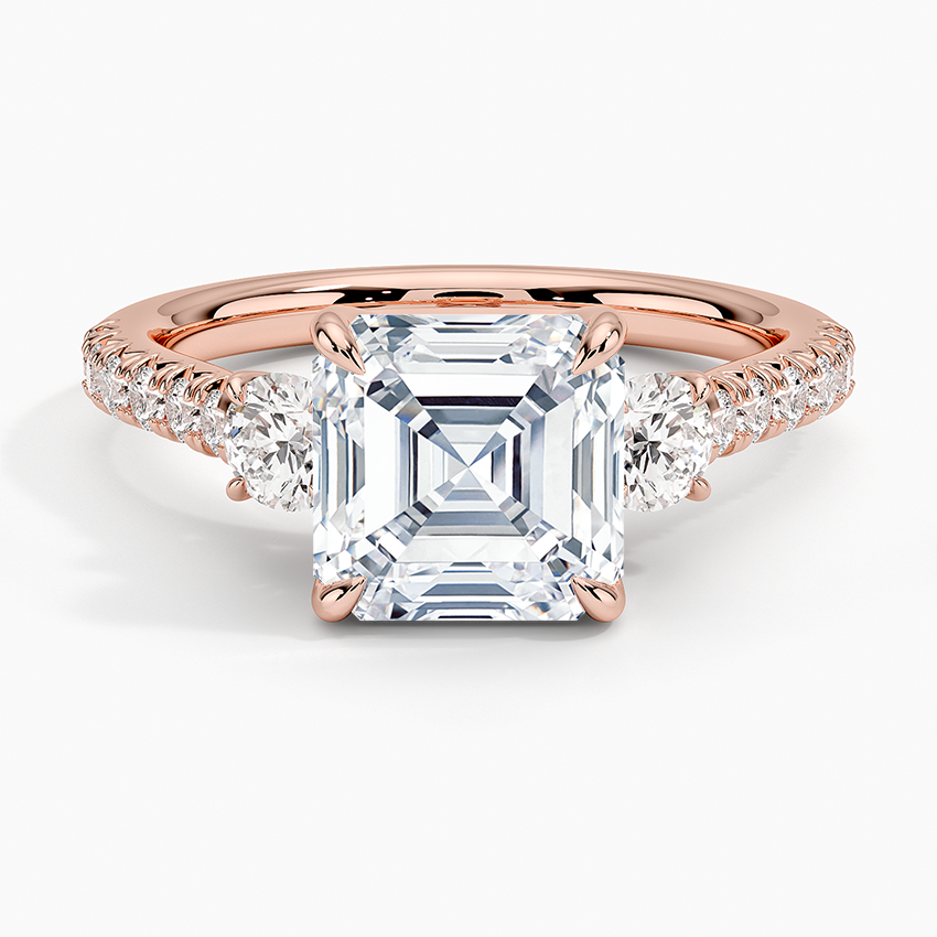 Amelie Three Stone Diamond Ring - Asscher Cut Center Stone