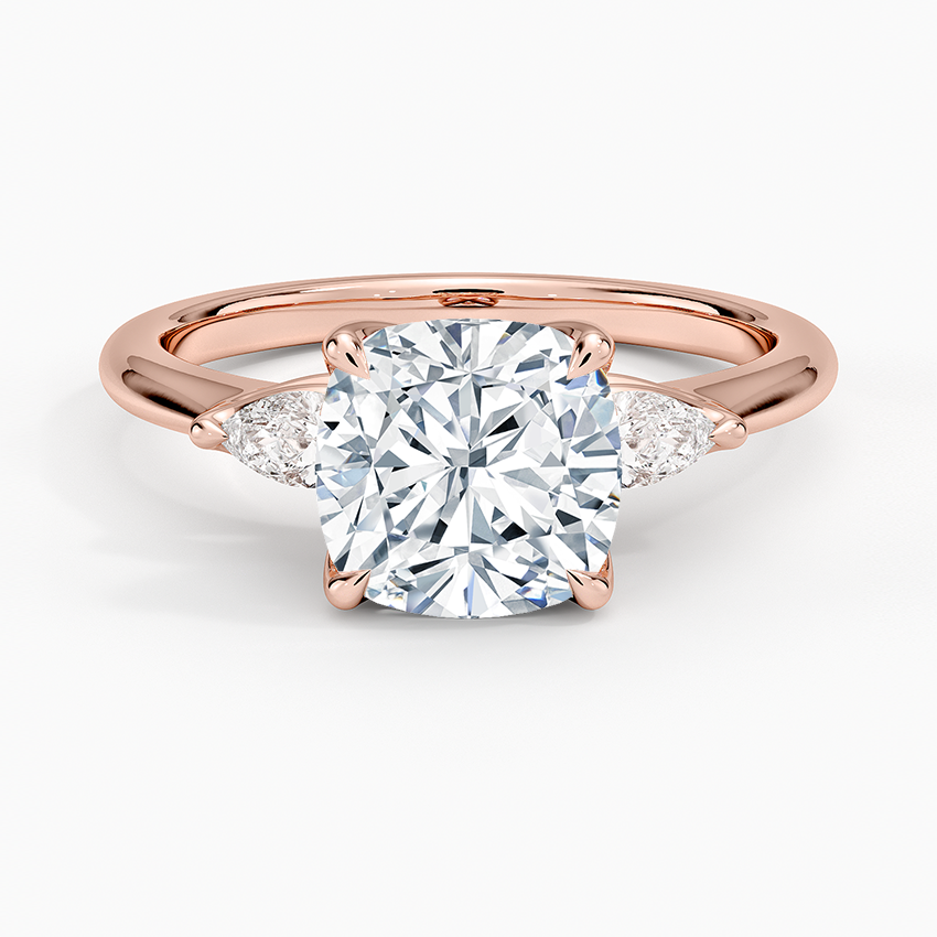 Petite Fleur Three Stone Diamond Ring - Cushion Cut Center Stone