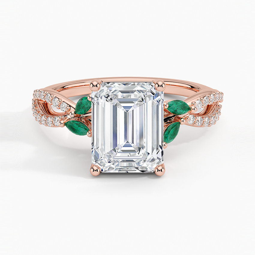 Luxe Willow Lab Emerald and Diamond Ring (1/8 ct. tw.) - Emerald Cut Center Stone