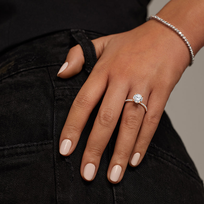 Demi Half Coverage Diamond Ring (1/5 ct. tw.) - Asscher Cut Center Stone