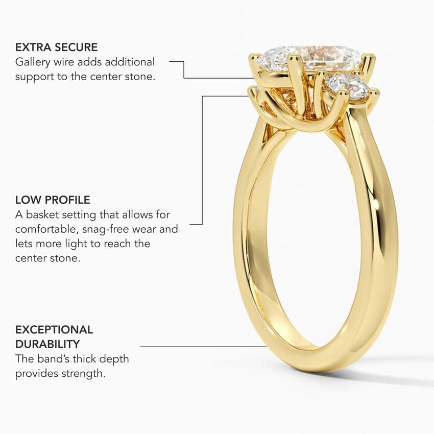 Petite Three Stone Trellis Diamond Ring (1/3 ct. tw.) - Emerald Cut Center Stone