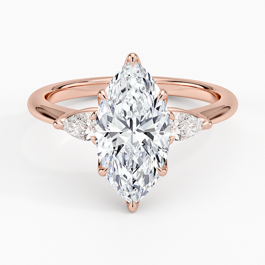 Petite Fleur Three Stone Diamond Ring - Marquise Center Stone