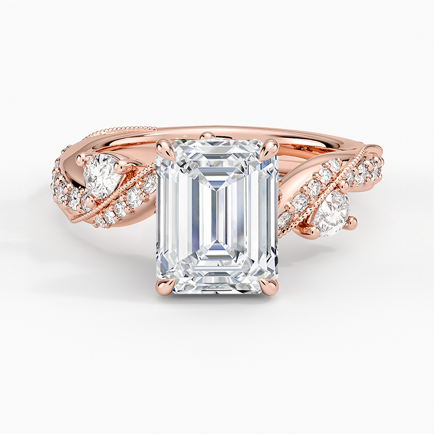 Grand Camellia Diamond Ring - Emerald Cut Center Stone
