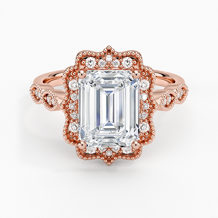 Cadenza Halo Diamond Ring - Emerald Cut Center Stone