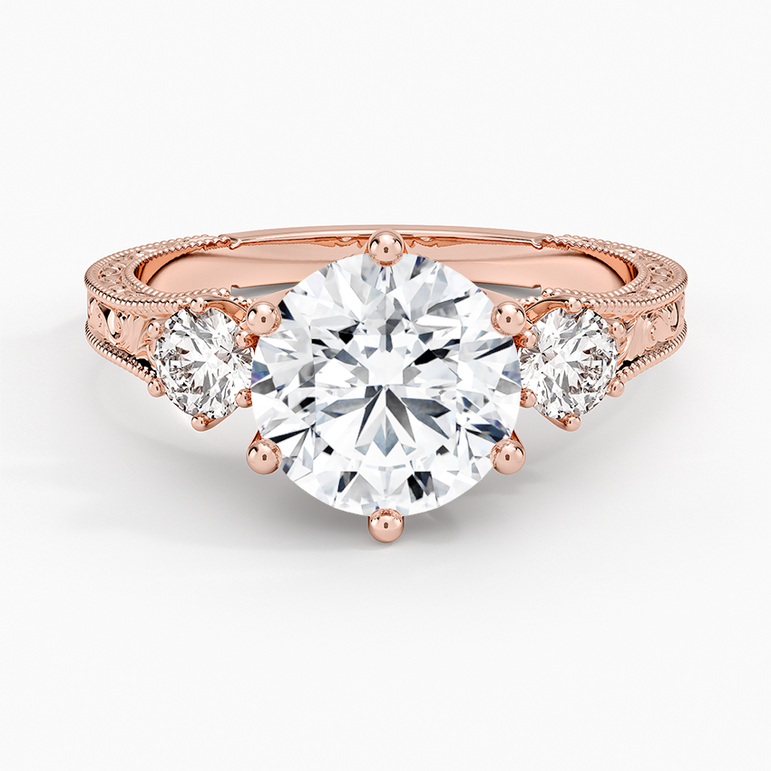 Hudson Engraved Three Stone Diamond Ring (1/3 ct. tw.) - Round Center Stone