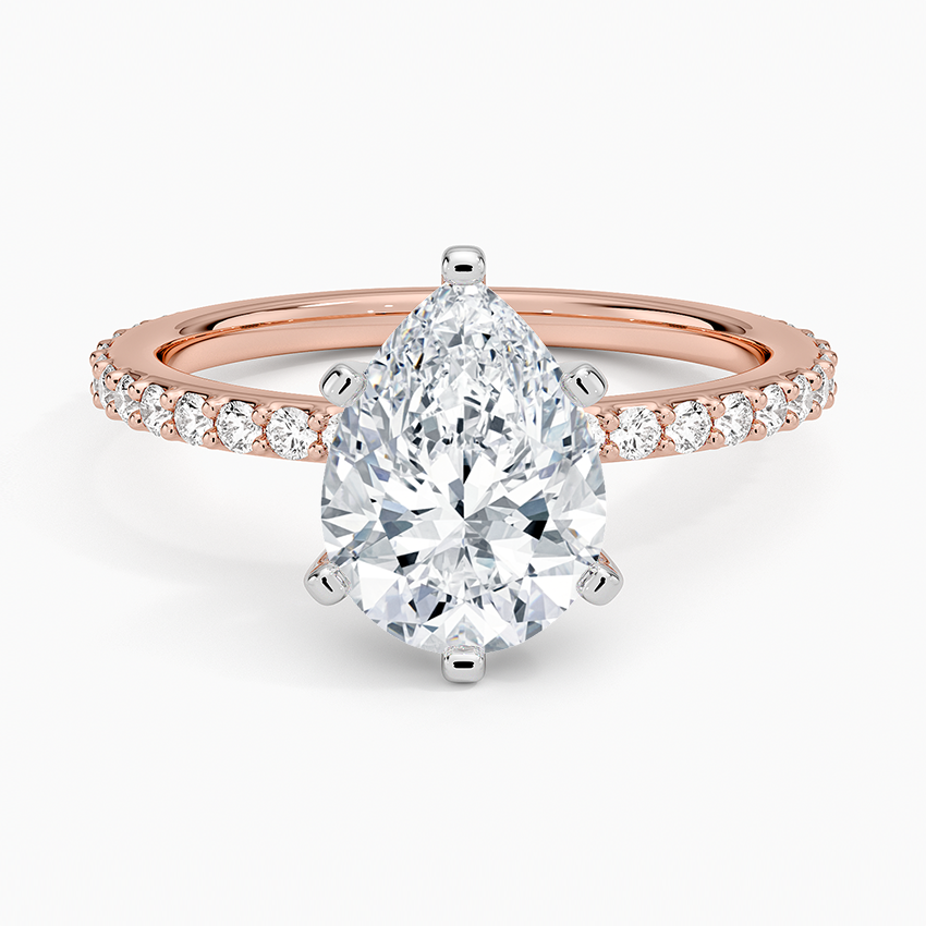 Petite Shared Prong Three-Quarter Coverage Diamond Ring (1/3 ct. tw.) - Pear Center Stone