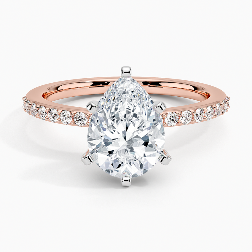Six Prong Petite Shared Prong Diamond Ring (1/5 ct. tw.) - Pear Center Stone