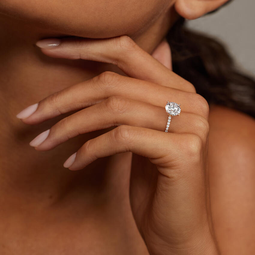 Petite Shared Prong Half Coverage Diamond Ring - Princess Cut Center Stone