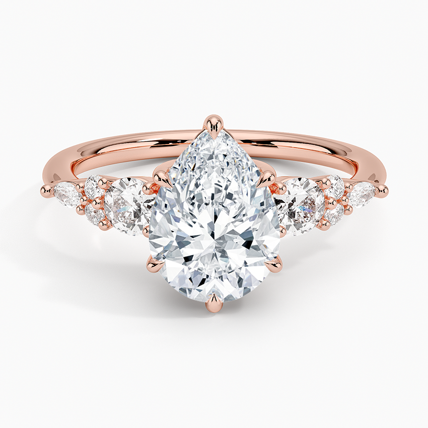 Nadia Three Stone Diamond Ring - Pear Center Stone