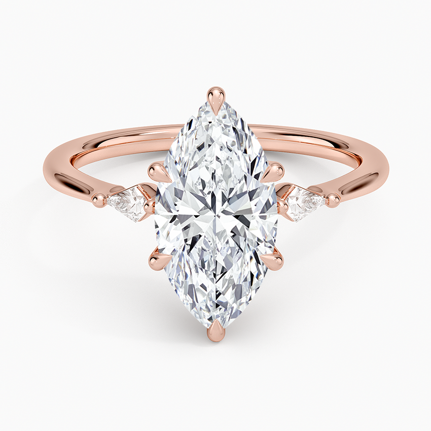 Petite Cometa Three Stone Diamond Ring - Marquise Center Stone