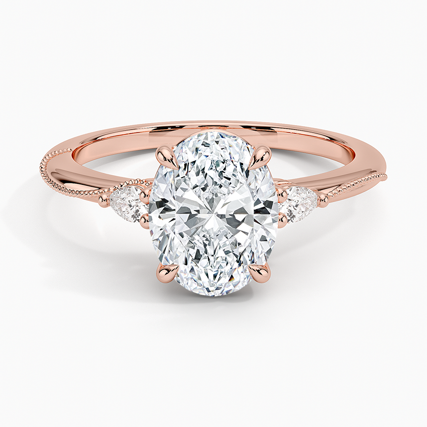 Camellia Three Stone Pear Diamond Ring - Oval Center Stone