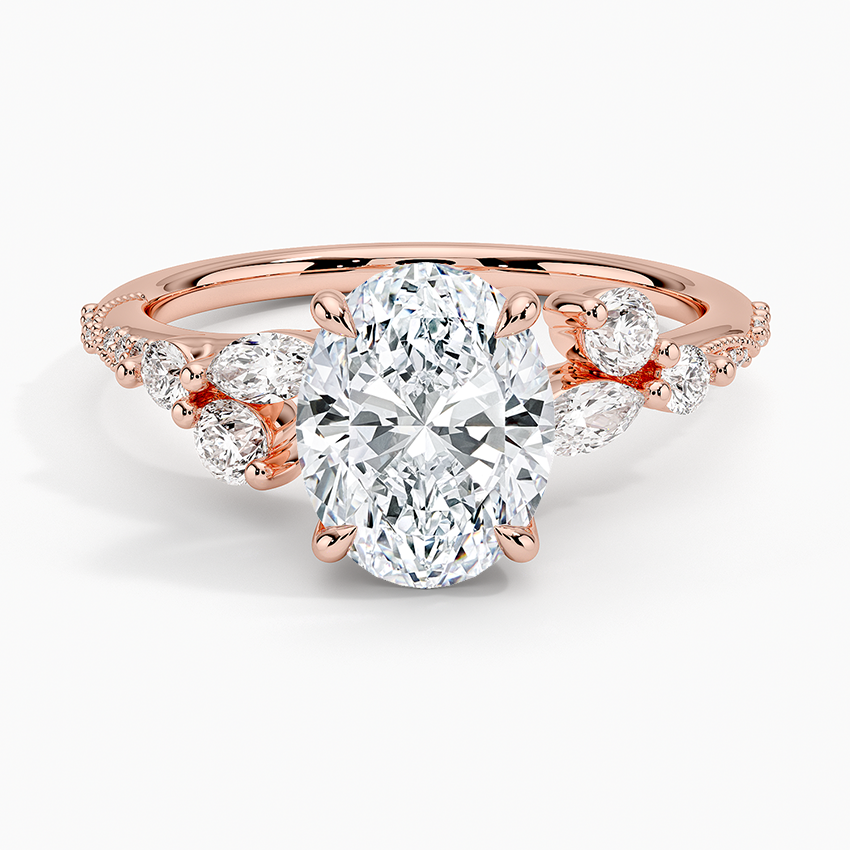 Luxe Camellia Milgrain Diamond Ring - Oval Center Stone