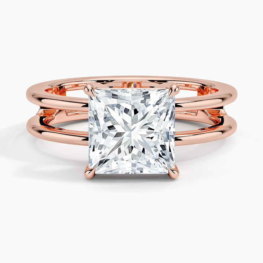 Aimee Open Double Band Solitaire Ring - Princess Cut Center Stone