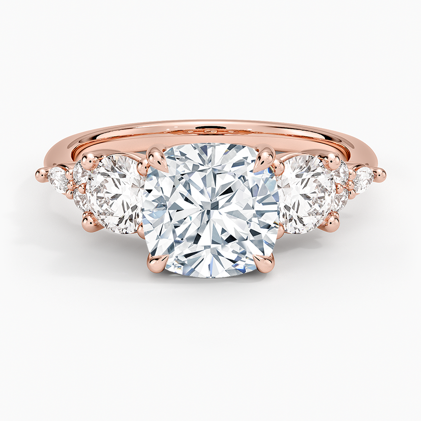 Luxe Nadia Three Stone Diamond Ring - Cushion Cut Center Stone