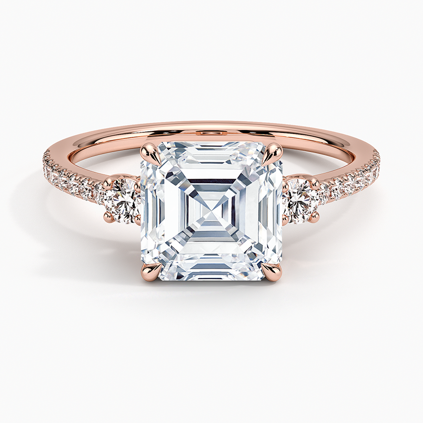 Lyra Three Stone Diamond Ring (1/4 ct. tw.) - Asscher Cut Center Stone