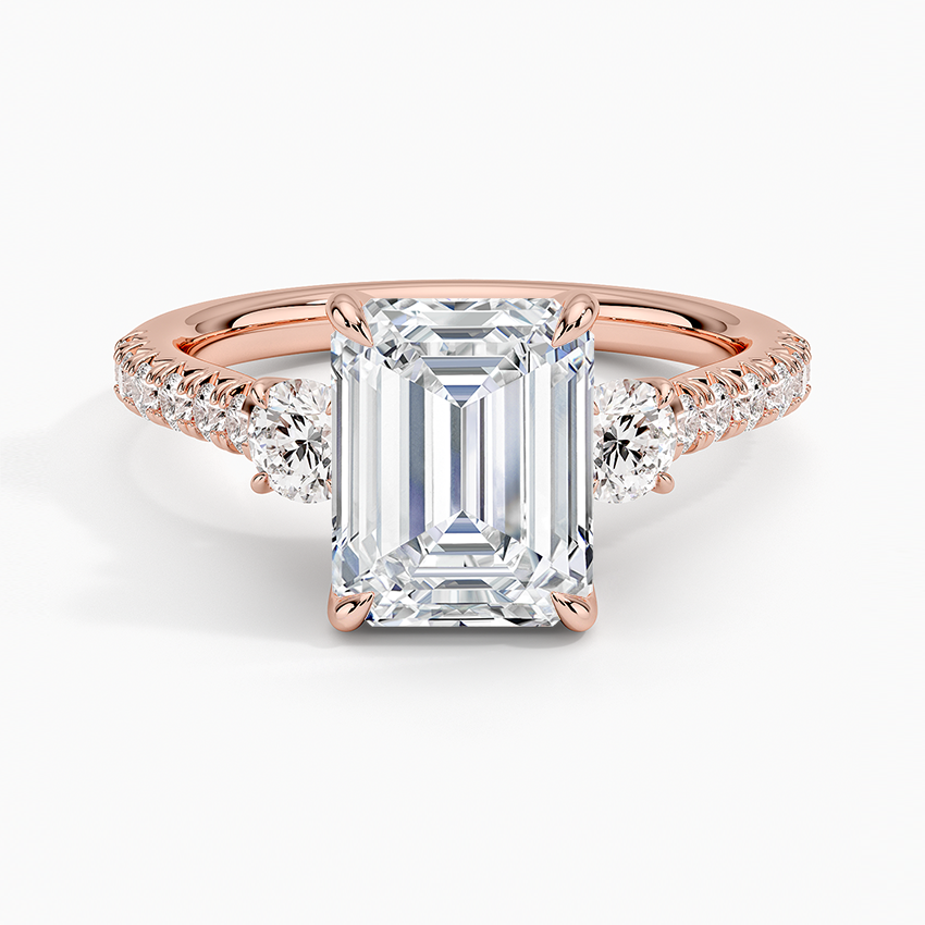 Amelie Three Stone Diamond Ring - Emerald Cut Center Stone