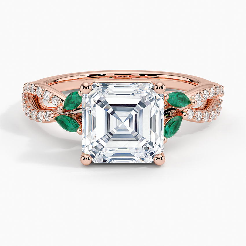 Luxe Willow Lab Emerald and Diamond Ring (1/8 ct. tw.) - Asscher Cut Center Stone