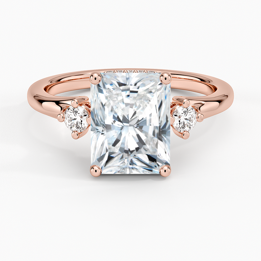 Floating Three Stone Diamond Ring - Radiant Cut Center Stone