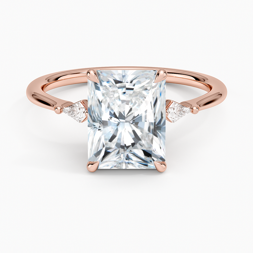 Petite Cometa Three Stone Diamond Ring - Radiant Cut Center Stone