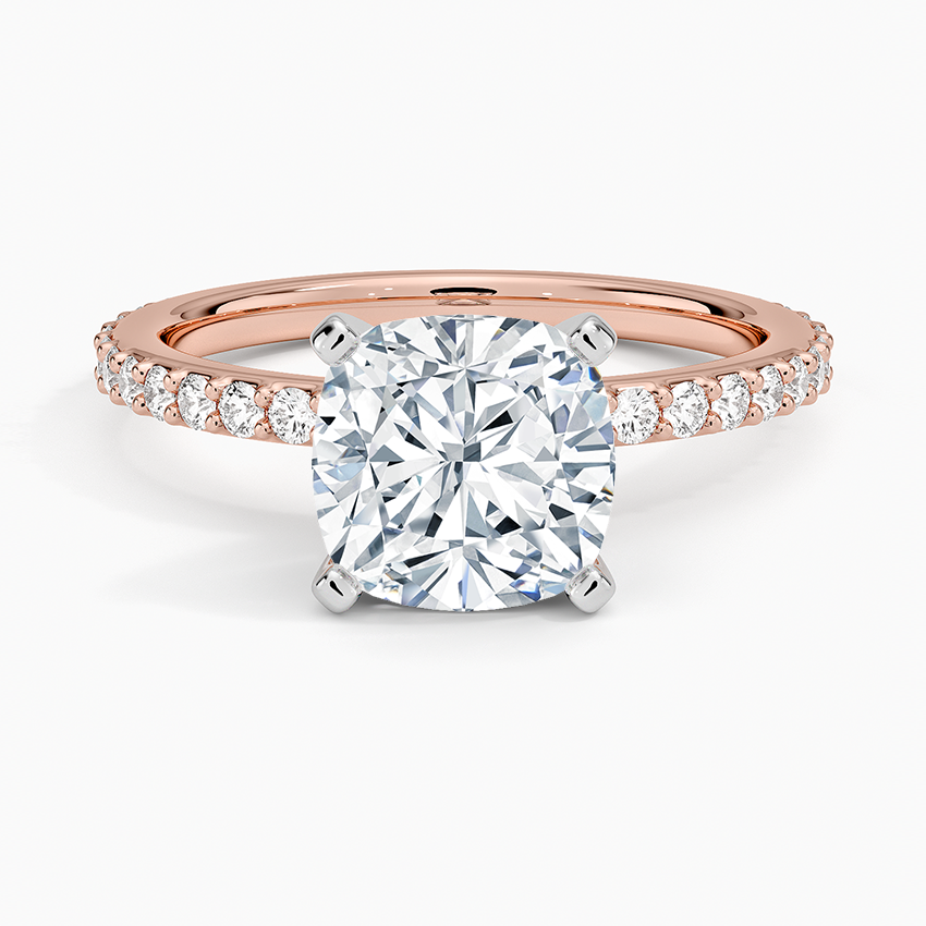 Petite Shared Prong Three-Quarter Coverage Diamond Ring (1/3 ct. tw.) - Cushion Cut Center Stone