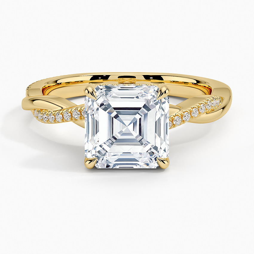 Petite Twisted Vine Hidden Halo Pavé Diamond Ring - Asscher Cut Center Stone