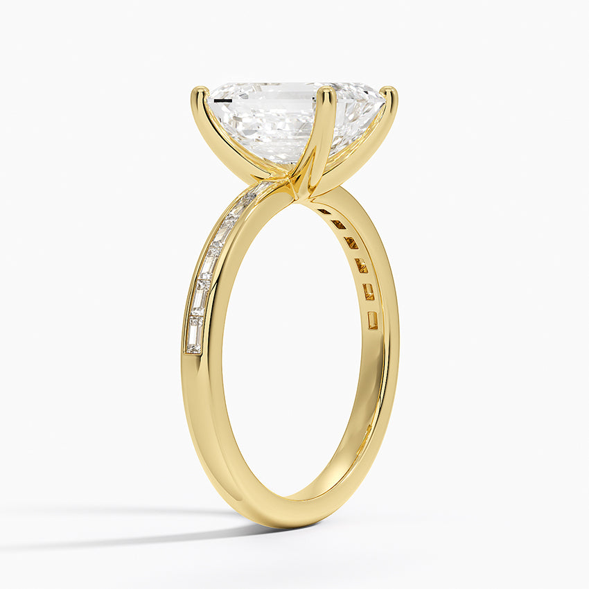 Tabitha Channel Set Baguette Diamond Ring - Emerald Cut Center Stone