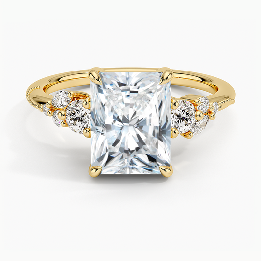 Camellia Three Stone Diamond Ring (1/3 ct. tw.) - Radiant Cut Center Stone