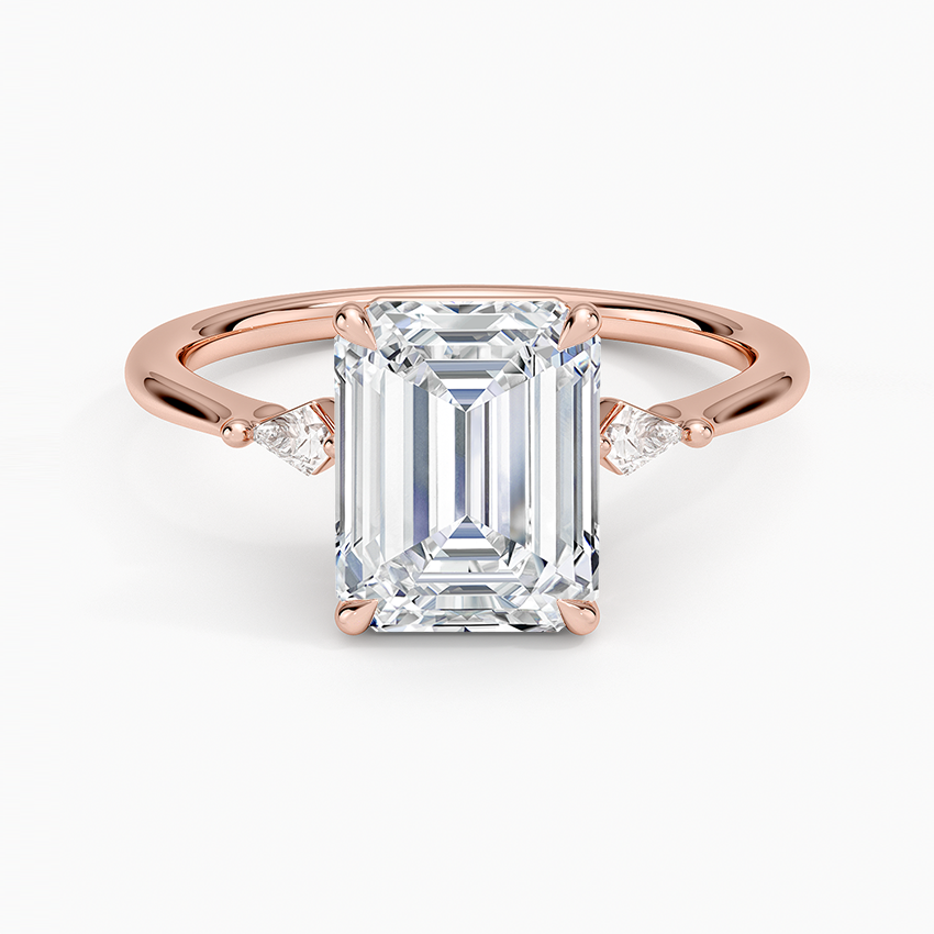 Petite Cometa Three Stone Diamond Ring - Emerald Cut Center Stone