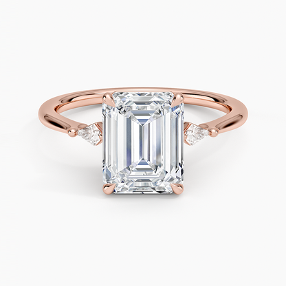 Petite Cometa Three Stone Diamond Ring - Emerald Cut Center Stone