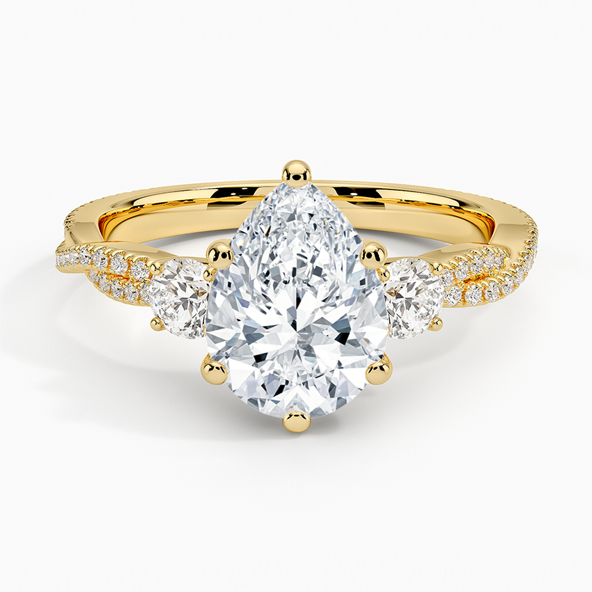 Luxe Three Stone Petite Twisted Vine Diamond Ring - Pear Center Stone