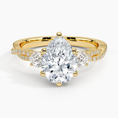 Luxe Three Stone Petite Twisted Vine Diamond Ring - Pear Center Stone