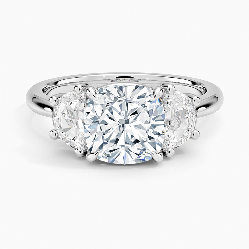 Half Moon Three Stone Diamond Ring (1/2 ct. tw.) - Cushion Cut Center Stone