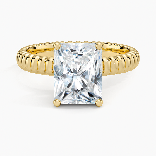 Petra Textured Solitaire Ring - Radiant Cut Center Stone