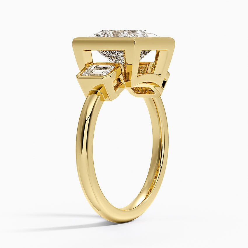 Rhiannon Bezel Three Stone Diamond Ring - Princess Cut Center Stone