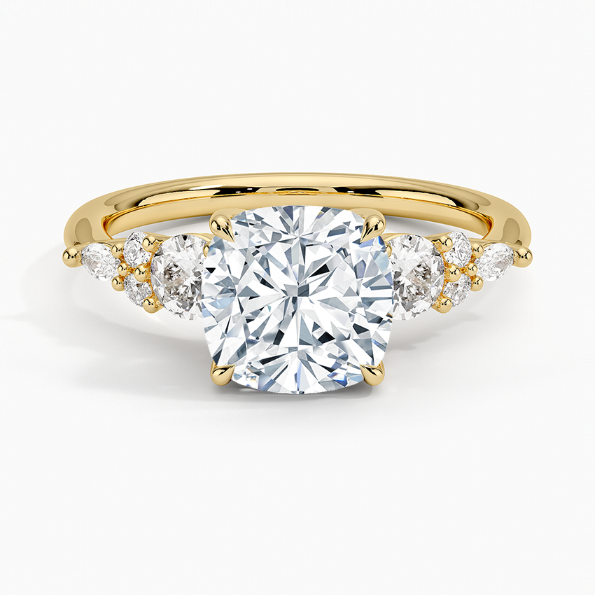 Nadia Three Stone Diamond Ring - Cushion Cut Center Stone
