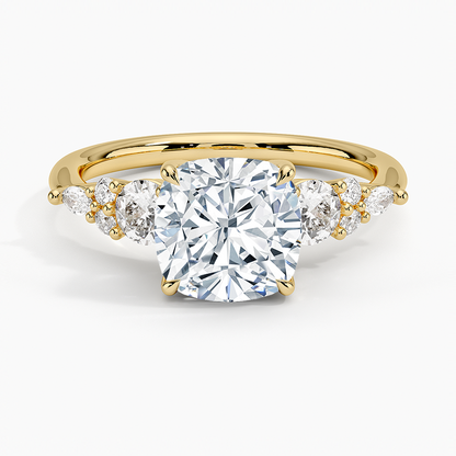 Nadia Three Stone Diamond Ring - Cushion Cut Center Stone