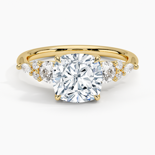 Nadia Three Stone Diamond Ring - Cushion Cut Center Stone
